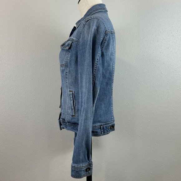 Merona Womens Blue Denim Jean Jacket Button Up Collared Casual 4 Pockets Size XS - Picture 2 of 13